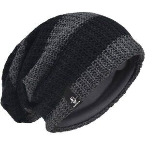 Cozy Slouchy Beanie for Men Winter Knit Gray/Black